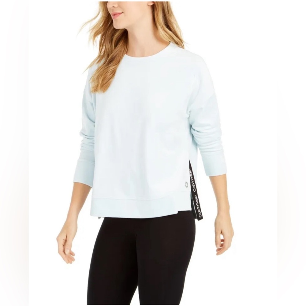 NWT Calvin Klein Women's Performance Velour Split Hem Top Blue Size large